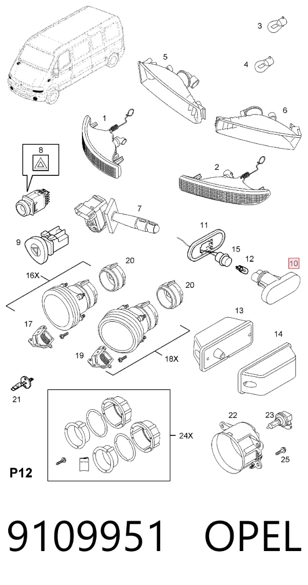 Повторитель поворота 9109951 Opel