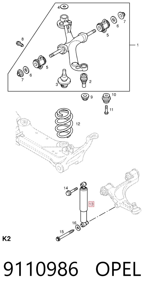 Амортизатор передний 9110986 Opel