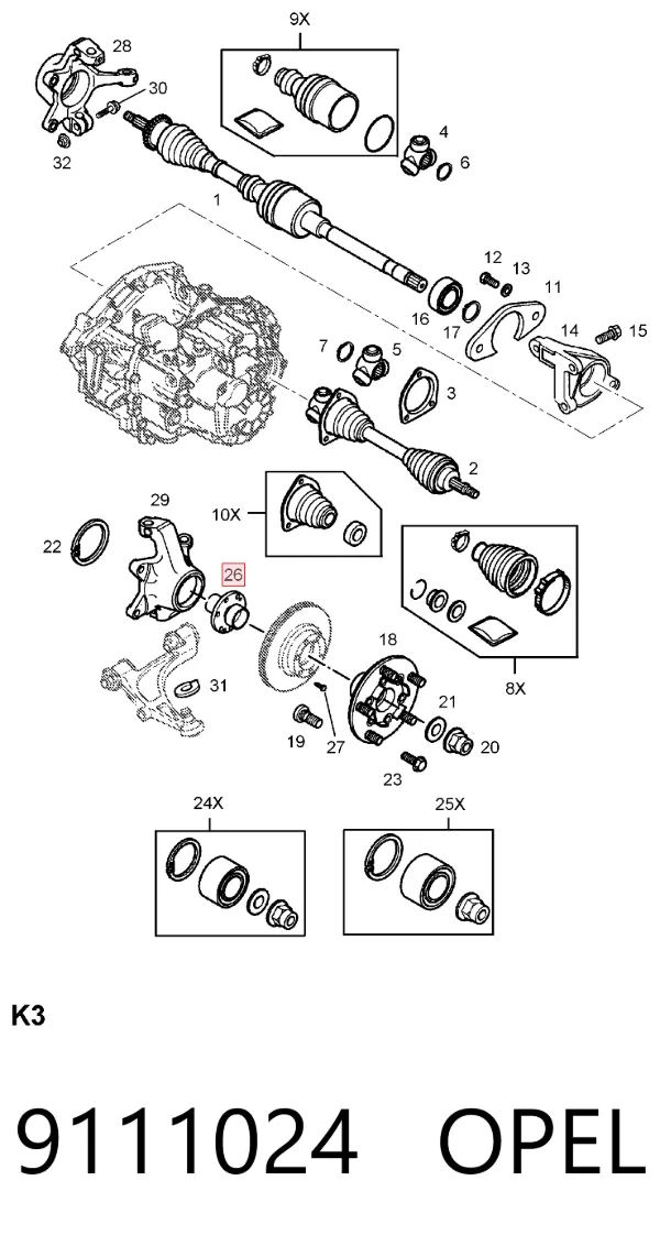 Передняя ступица 9111024 Opel