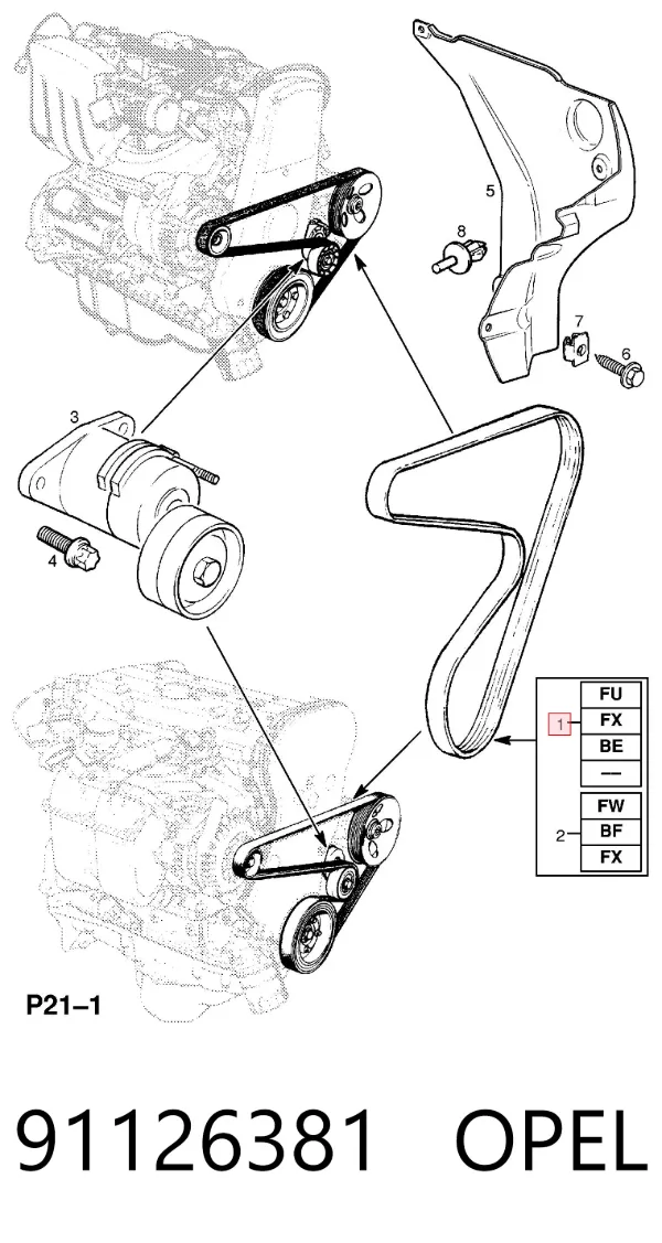 Ремень генератора 91126381 Opel