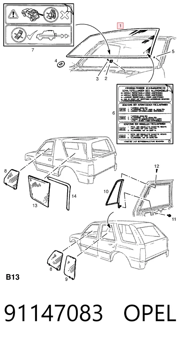 Лобовое стекло 91147083 Opel