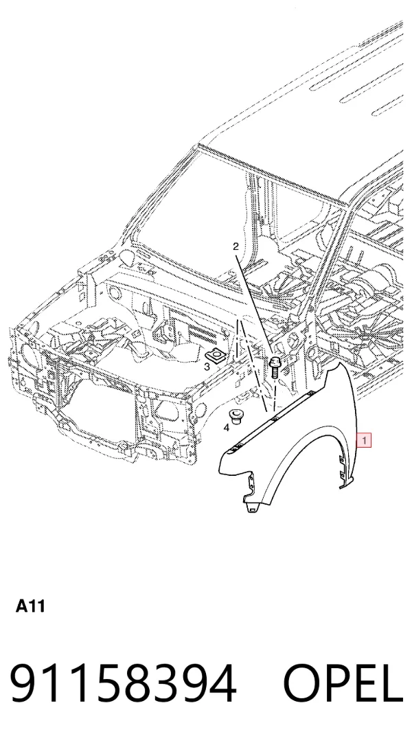 Крыло переднее правое 91158394 Opel