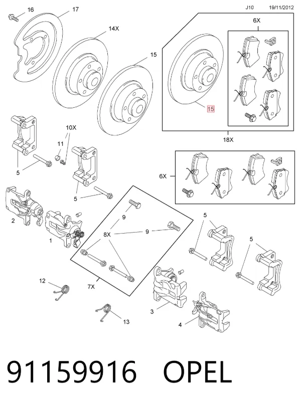 Тормозные диски 91159916 Opel