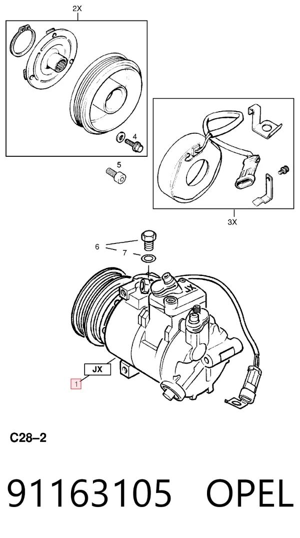 Компрессор кондиционера 91163105 Opel