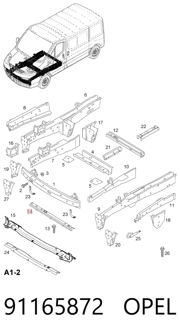 Суппорт радиатора нижний 91165872 Opel
