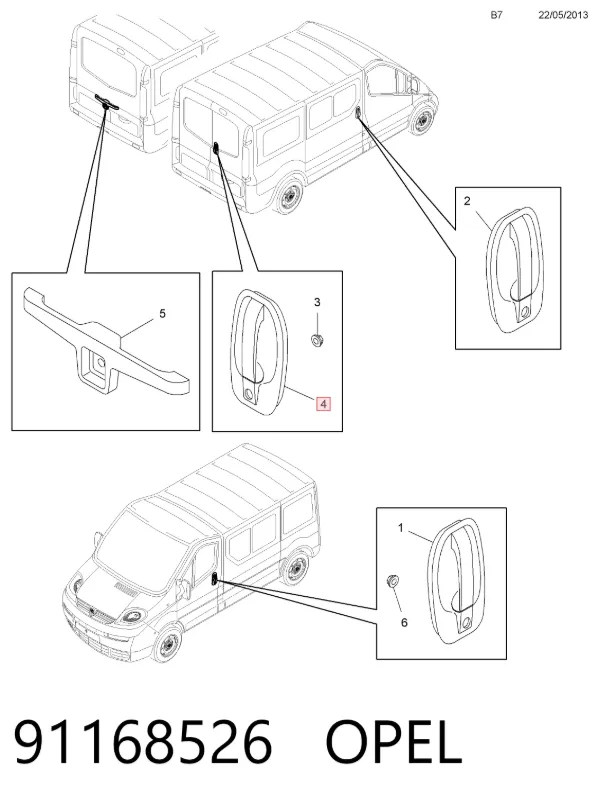 Ручка двери боковой (сдвижной) наружная левая 91168526 Opel