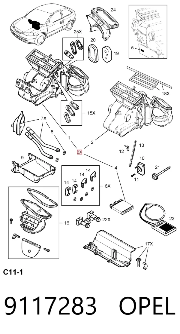 Радиатор печки 9117283 Opel