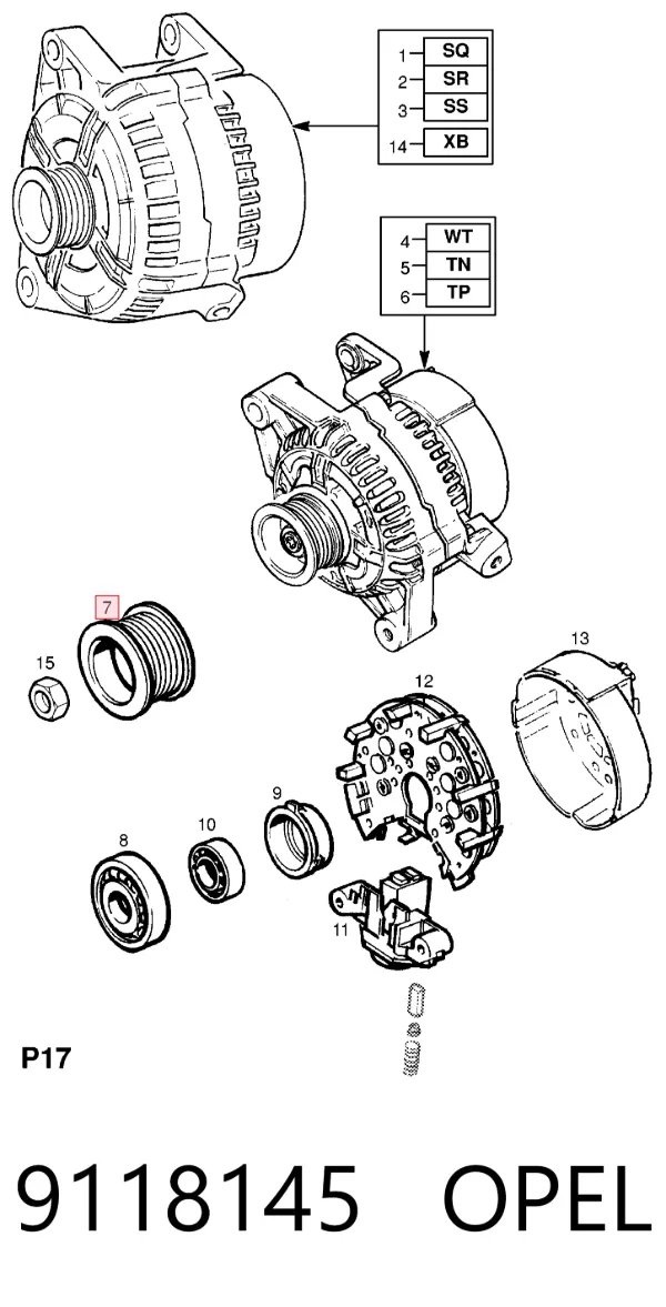 Шкив генератора 9118145 Opel