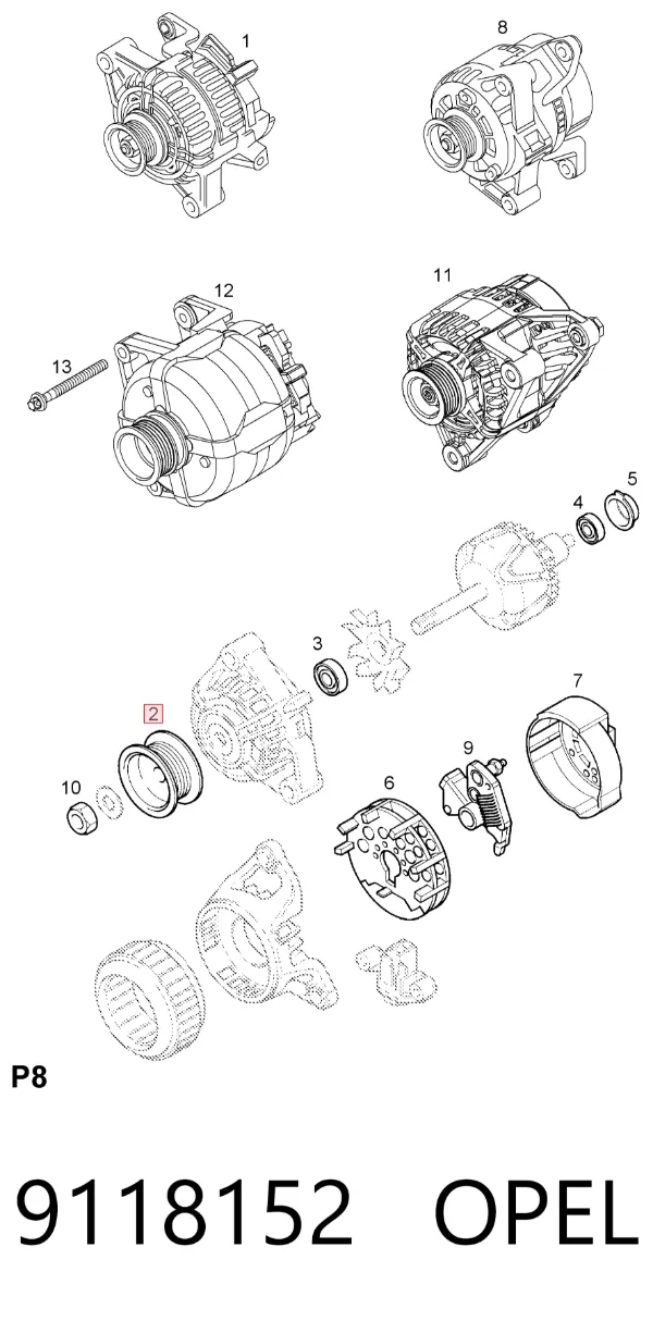 Шкив генератора 9118152 Opel