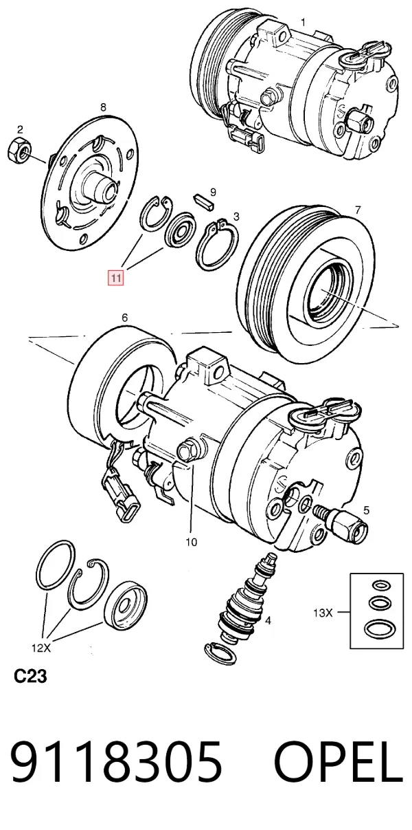 Ремкомплект компрессора кондиционера 9118305 Opel