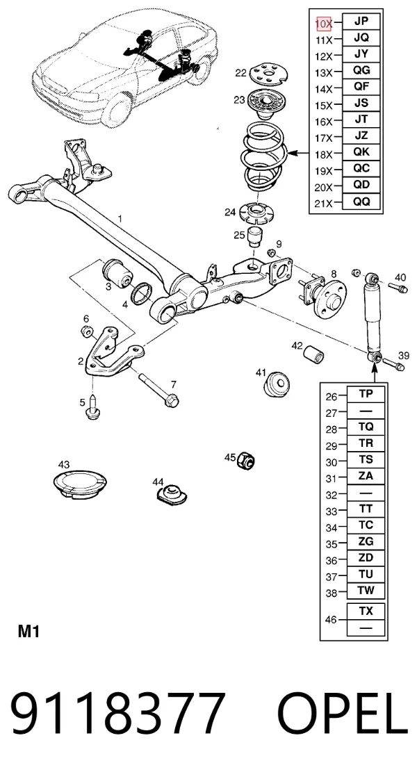 Задняя пружина 9118377 Opel