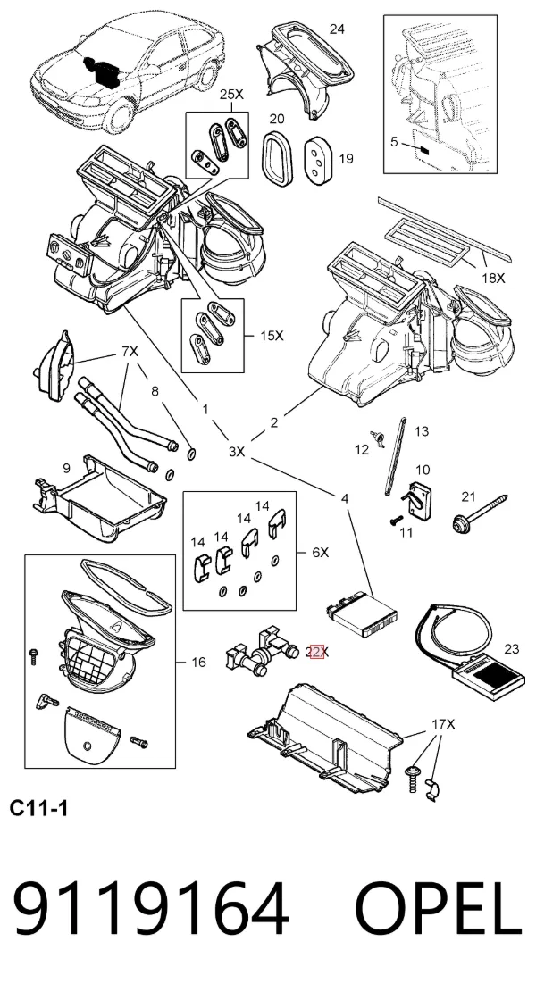 Кран печки 9119164 Opel