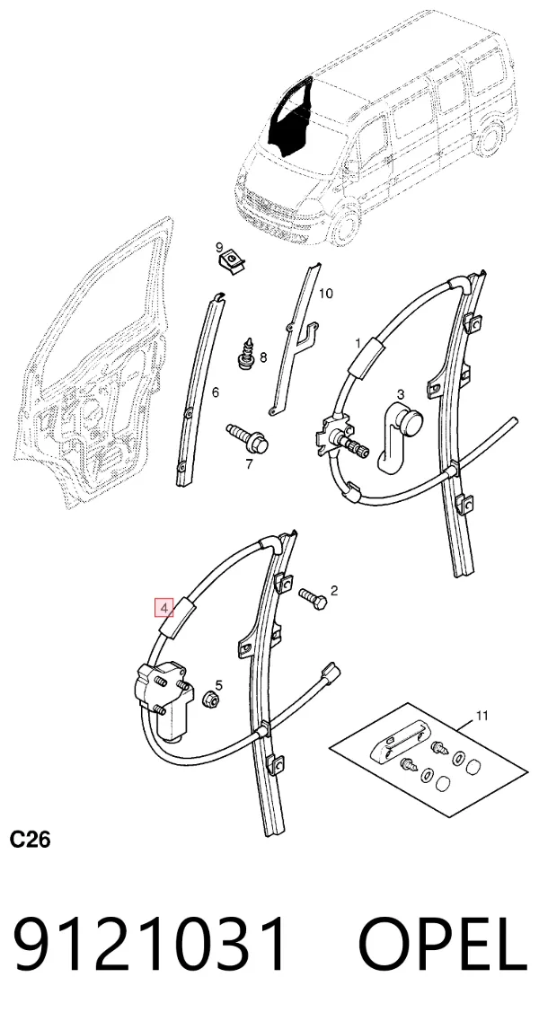 Стеклоподъемник передней левой двери 9121031 Opel