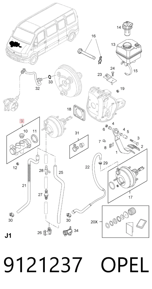 Главный тормозной цилиндр 9121237 Opel