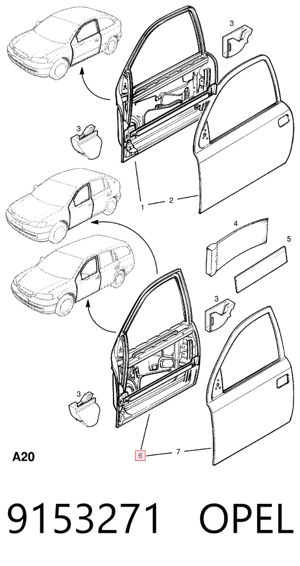 Дверь передняя левая 9153271 Opel