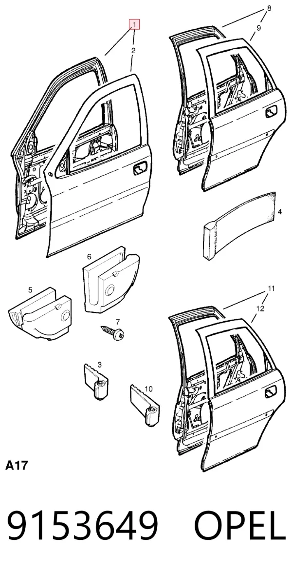 Дверь передняя левая 9153649 Opel