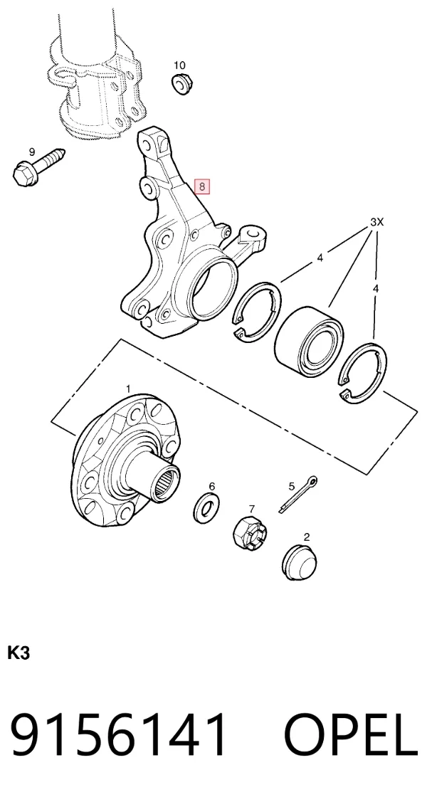 Цапфа передняя правая 9156141 Opel