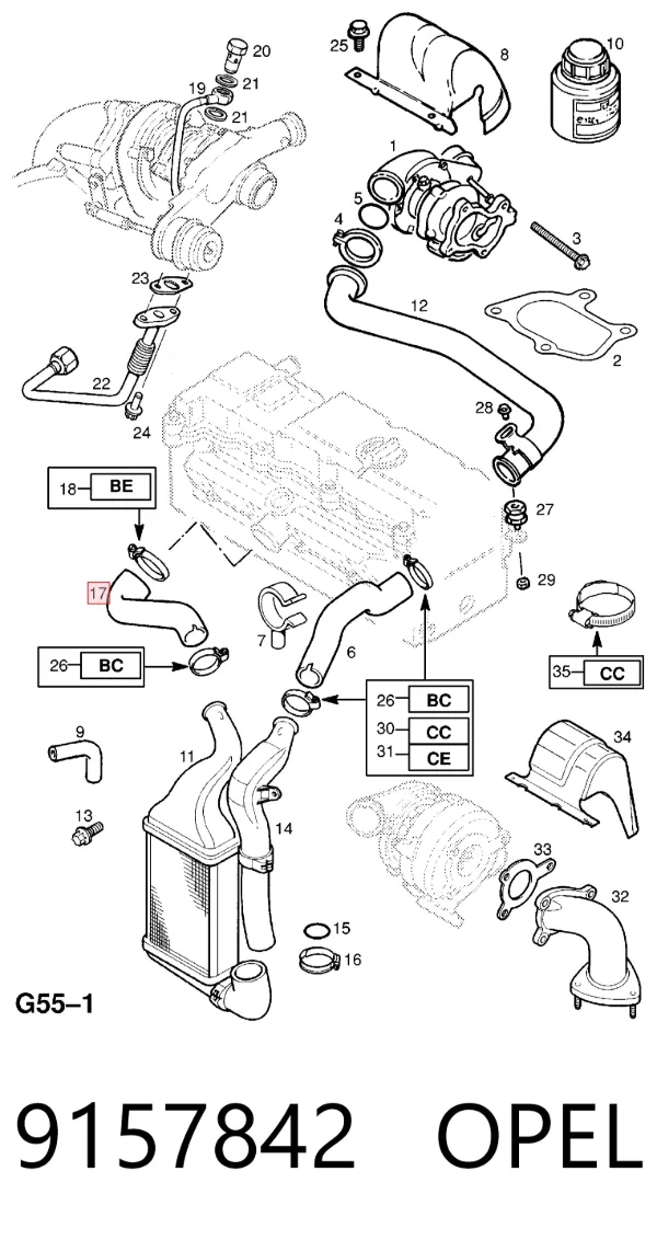Патрубок интеркулера 9157842 Opel