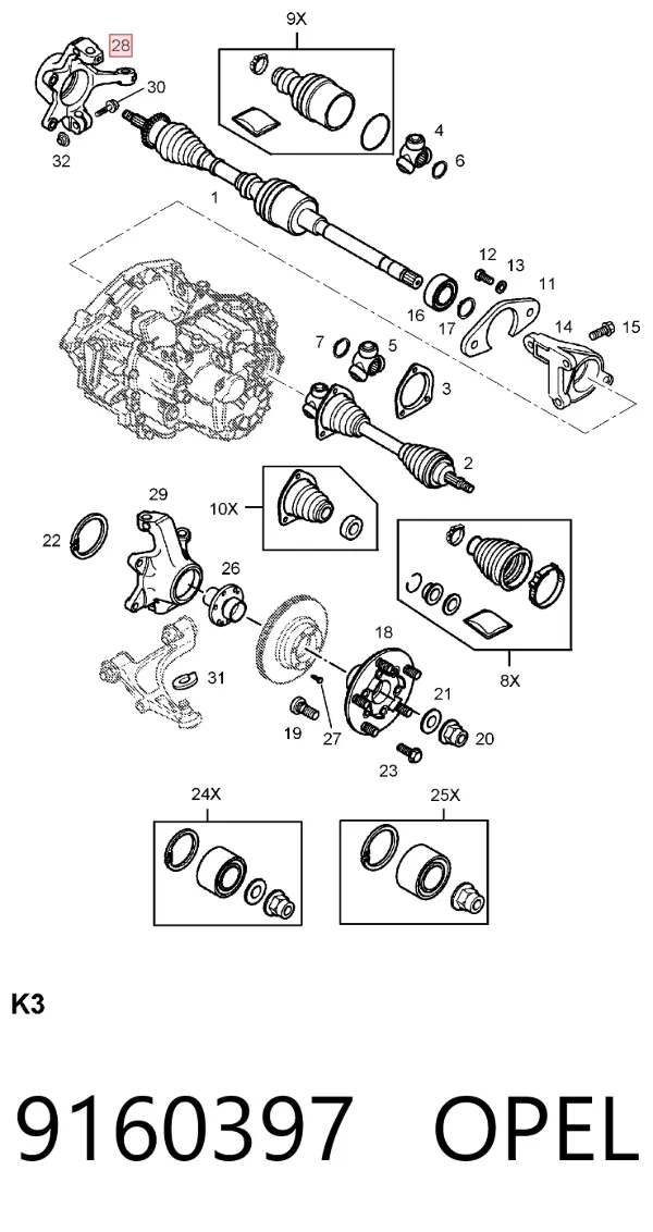 Цапфа передняя левая 9160397 Opel