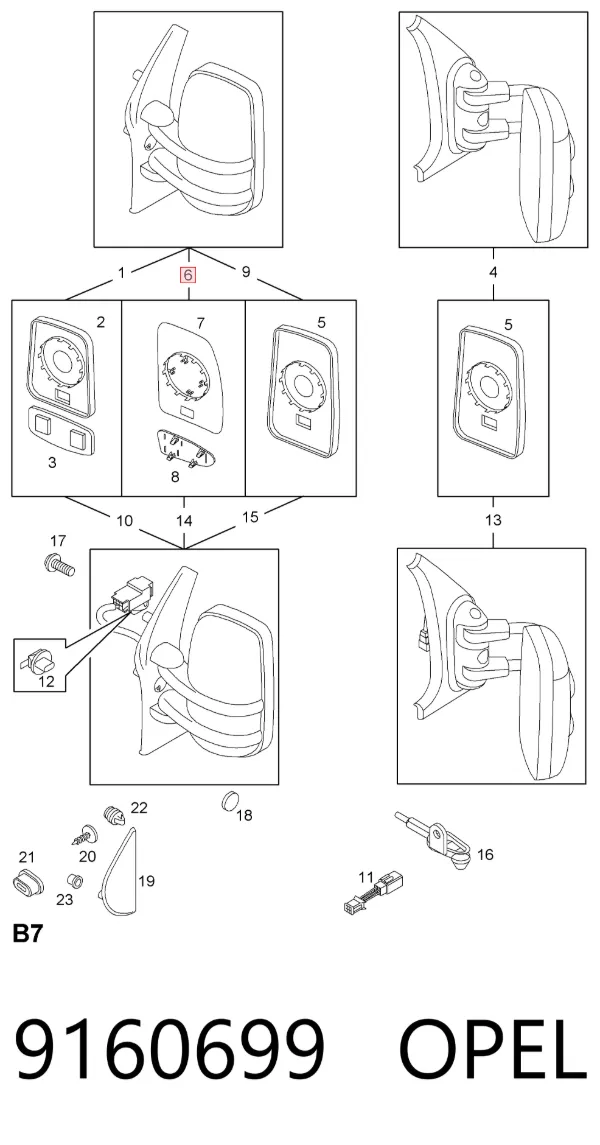Левое боковое зеркало 9160699 Opel