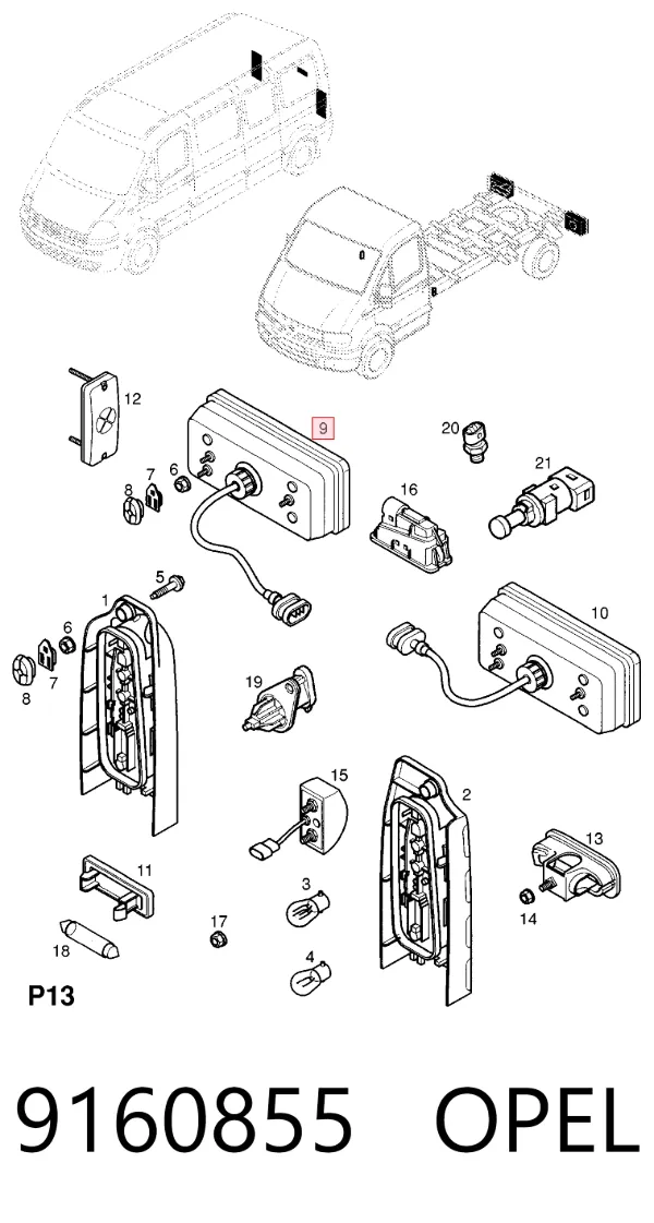 Задний фонарь 9160855 Opel