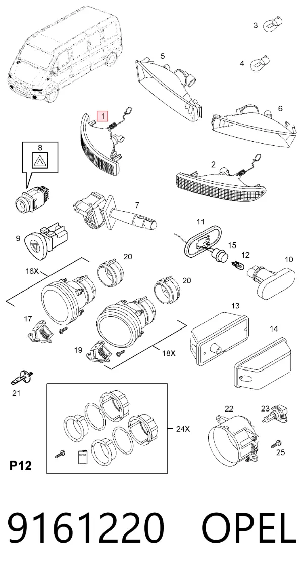 Поворотник правый 9161220 Opel