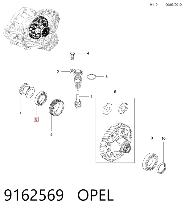 Подшипник дифференциала переднего моста 9162569 Opel