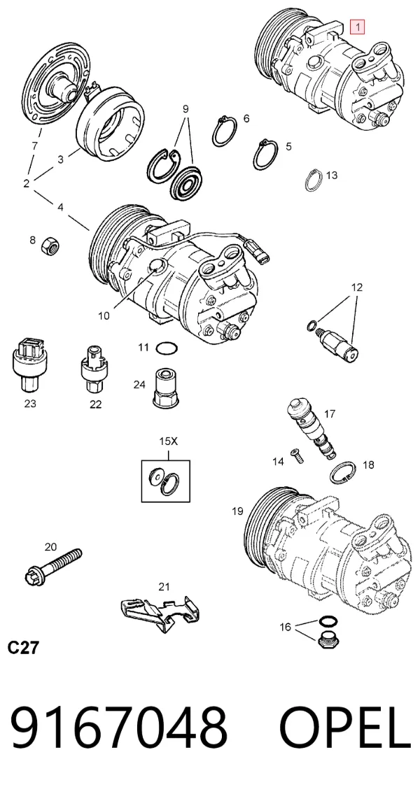 Компрессор кондиционера 9167048 Opel