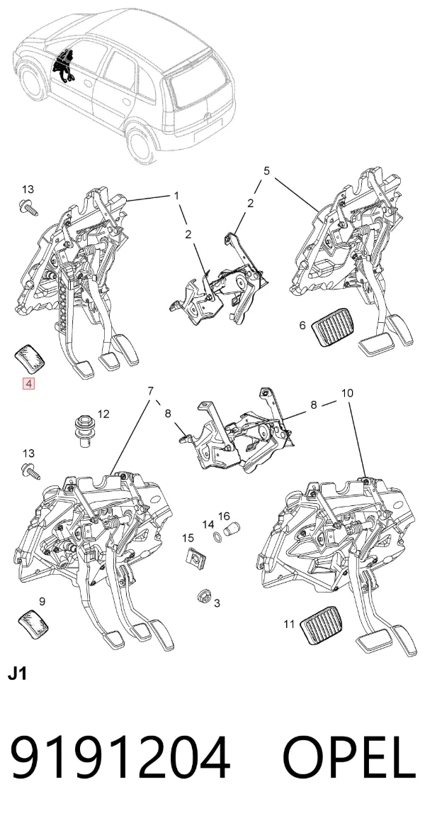 Накладка педали тормоза 9191204 Opel