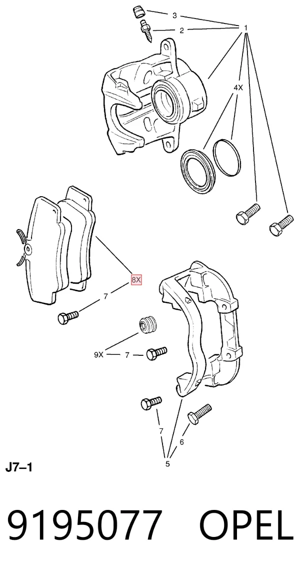 Передние тормозные колодки 9195077 Opel