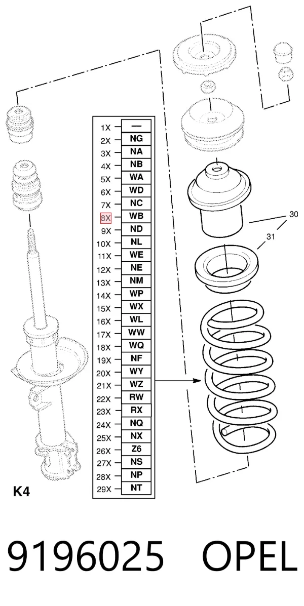 Передняя пружина 9196025 Opel