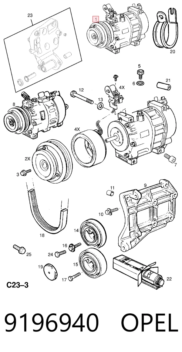Компрессор кондиционера 9196940 Opel