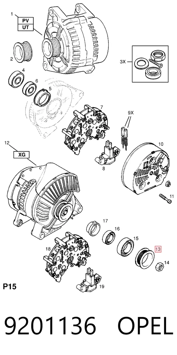 Шкив генератора 9201136 Opel