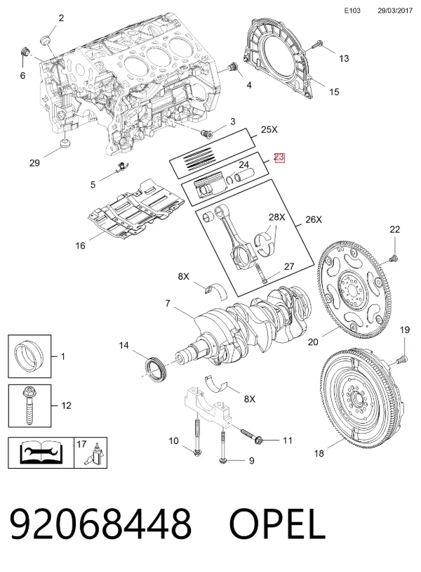 Поршень на 1 цилиндр 92068448 Opel