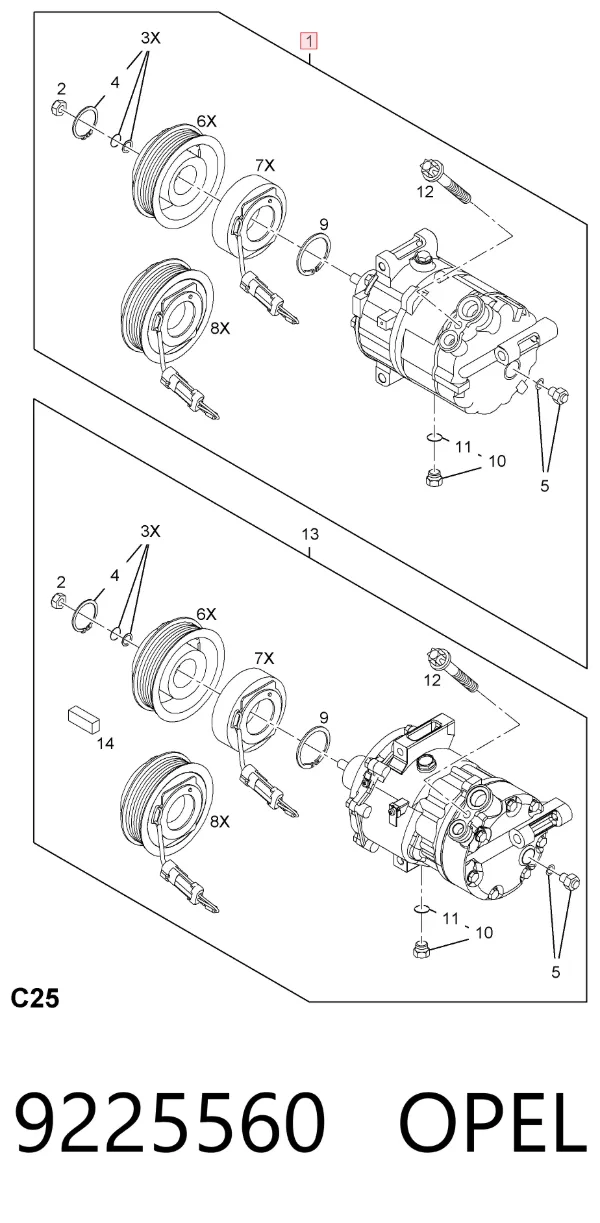 Компрессор кондиционера 9225560 Opel