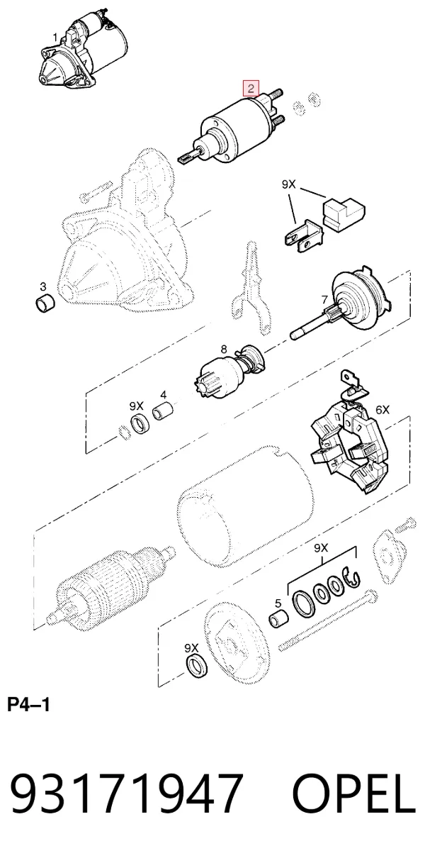 Втягивающее реле стартера 93171947 Opel