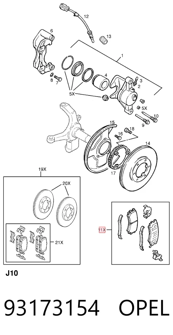 Передние тормозные колодки 93173154 Opel