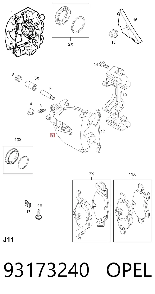 Суппорт тормозной передний правый 93173240 Opel