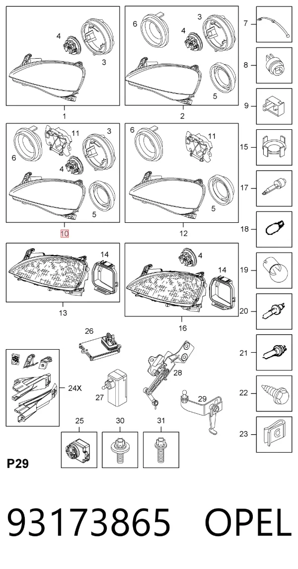 Правая фара 93173865 Opel
