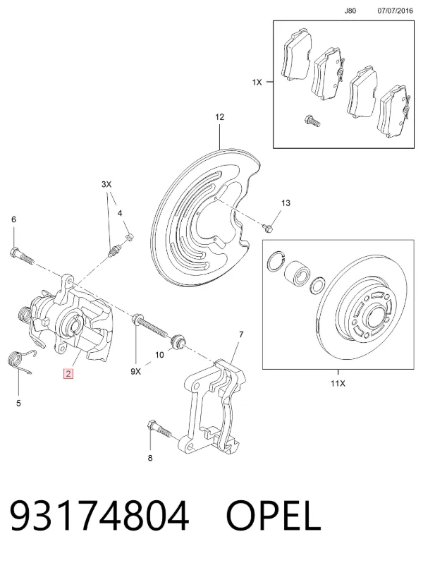 Суппорт задний правый 93174804 Opel