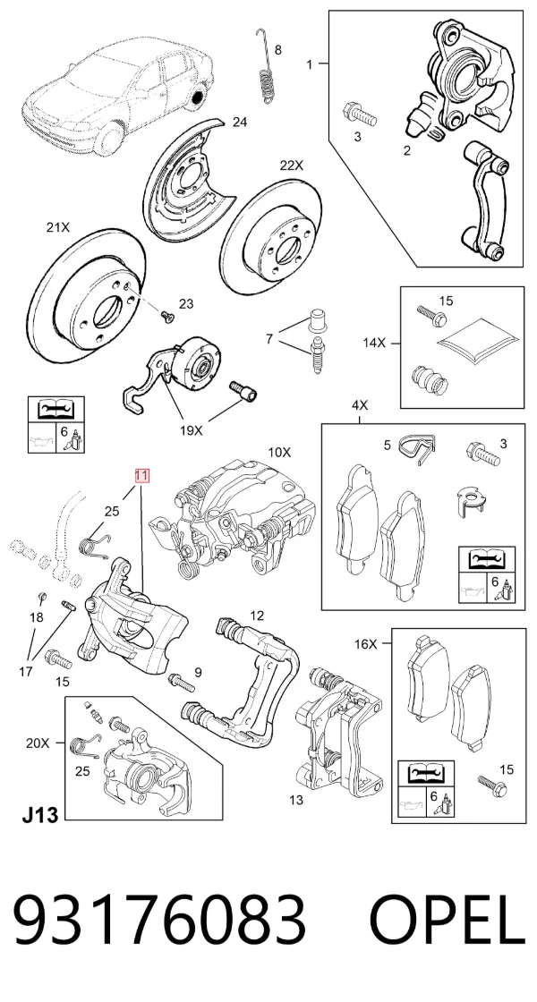 Суппорт задний левый 93176083 Opel