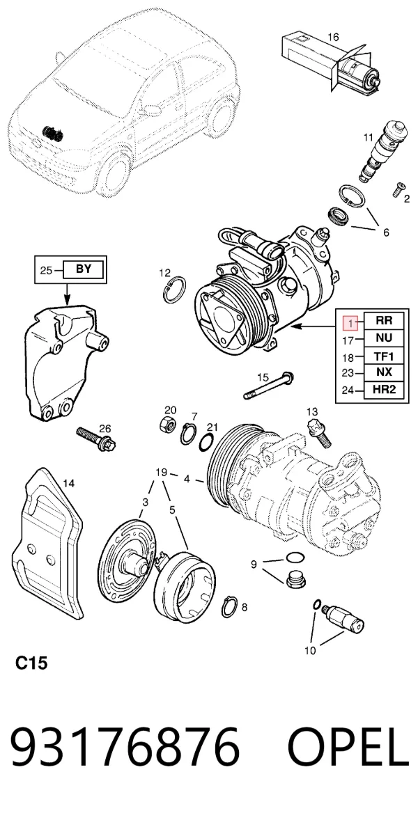 Компрессор кондиционера 93176876 Opel