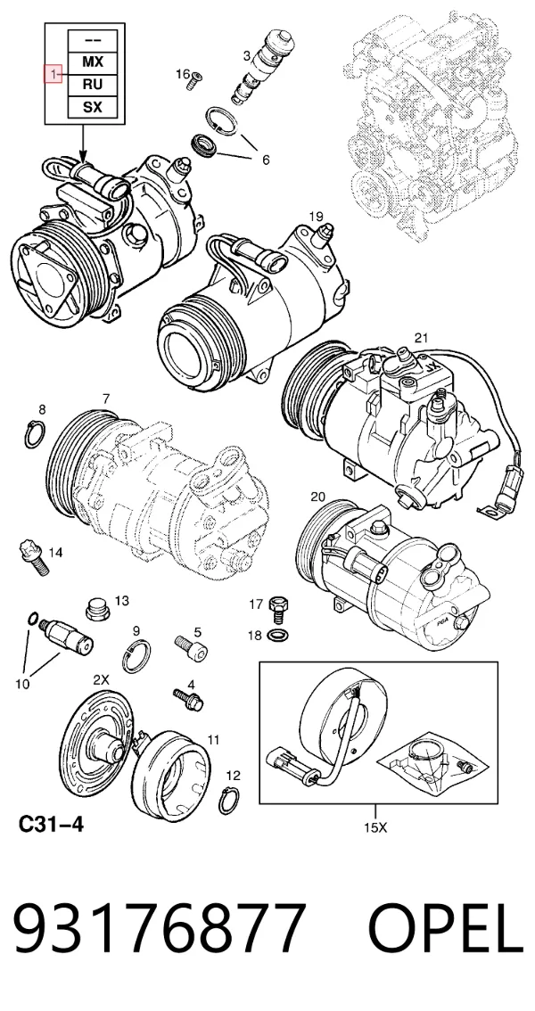 Компрессор кондиционера 93176877 Opel