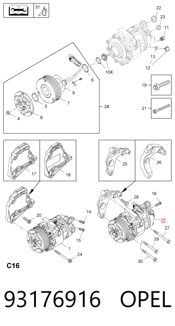 Компрессор кондиционера 93176916 Opel