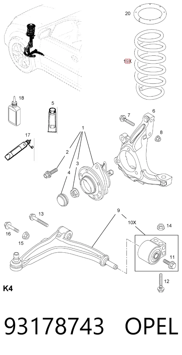 Передняя пружина 93178743 Opel