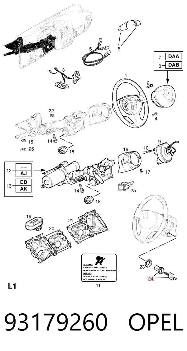 Личинка замка зажигания 93179260 Opel