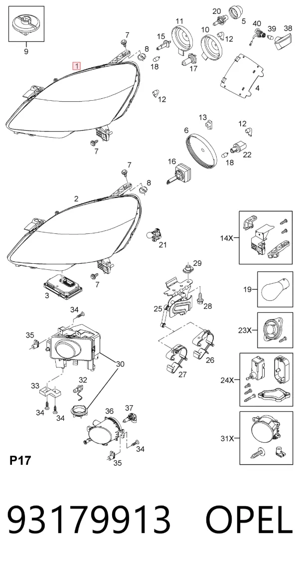 Правая фара 93179913 Opel