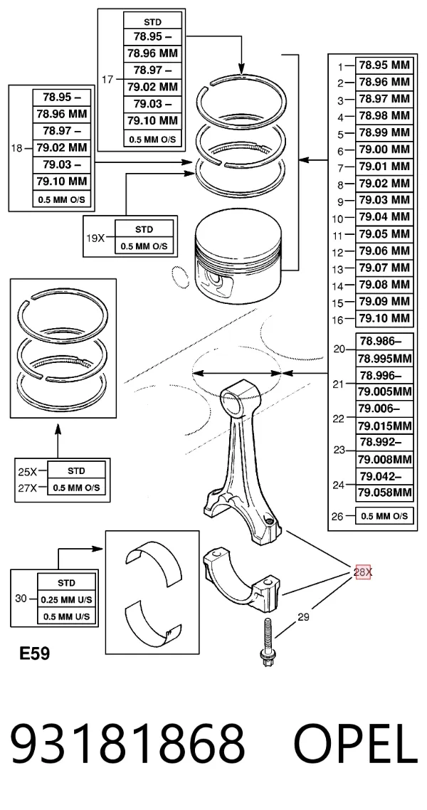 Шатун поршня двигателя 93181868 Opel