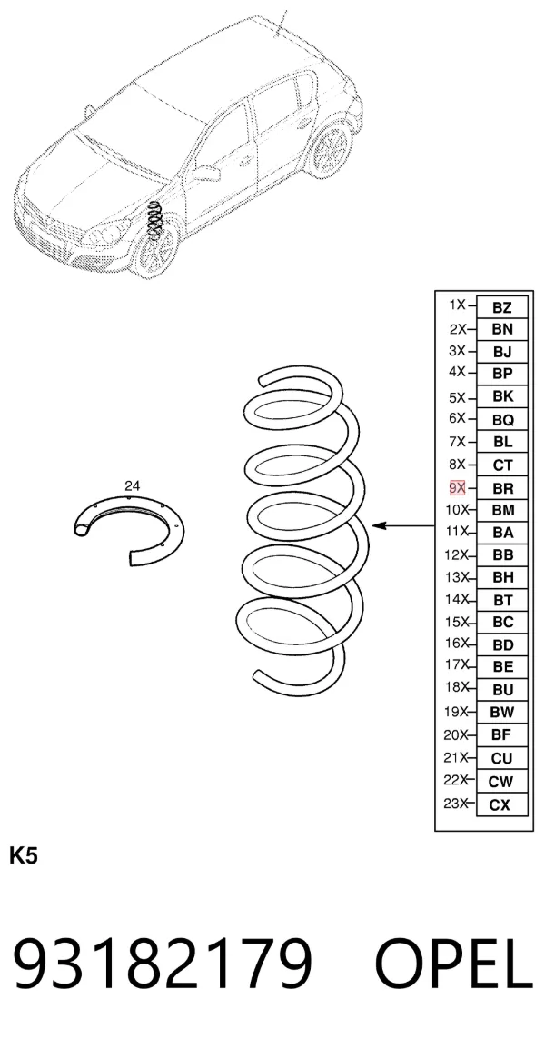 Передняя пружина 93182179 Opel