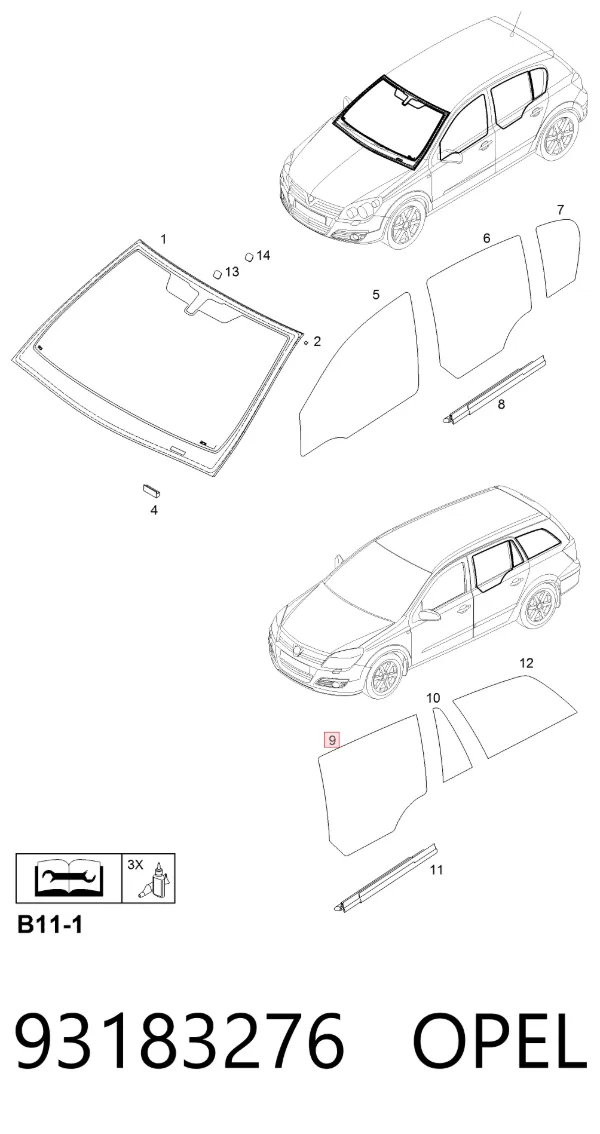 Стекло двери задней правой 93183276 Opel